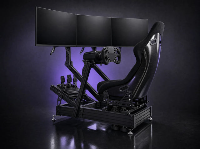 F-160 Pro Pack: F-160 Aluminum Sim Racing Cockpit, 40160 Profile, Triple Monitor Arms, FB-C Carbon Shell Bucket Seat, BS-3 Bass Shaker System