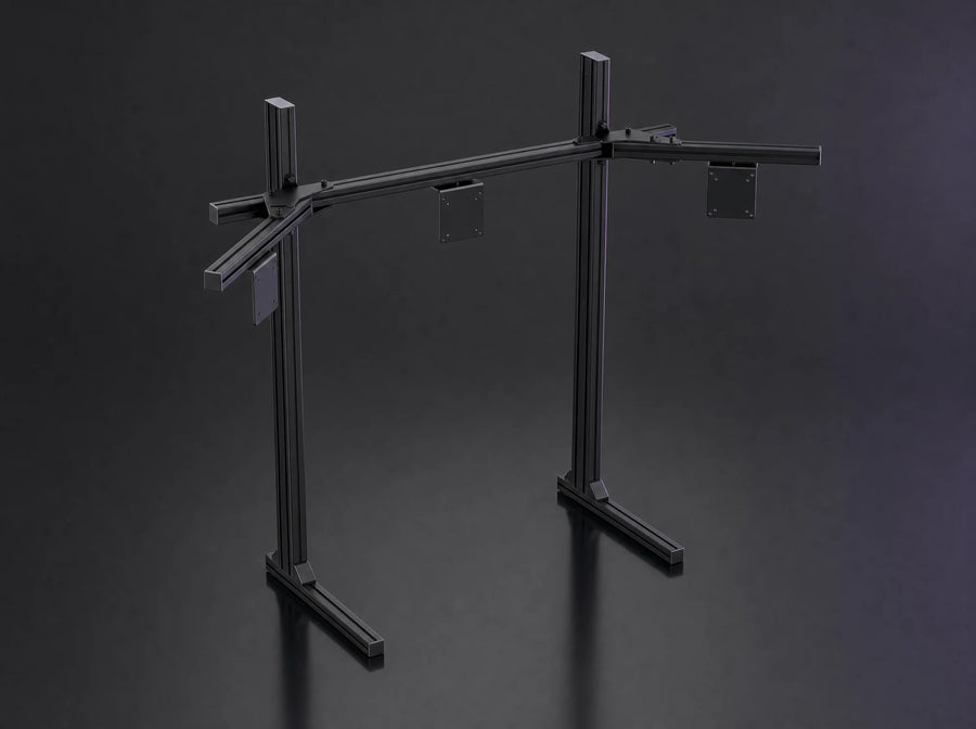 TS-80 freestanding triple monitor stand in black aluminum profile
