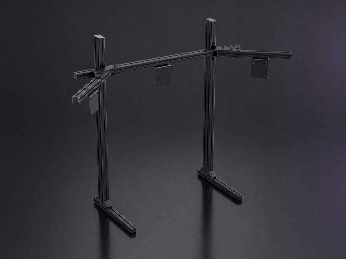 TS-80 freestanding triple monitor stand in black aluminum profile