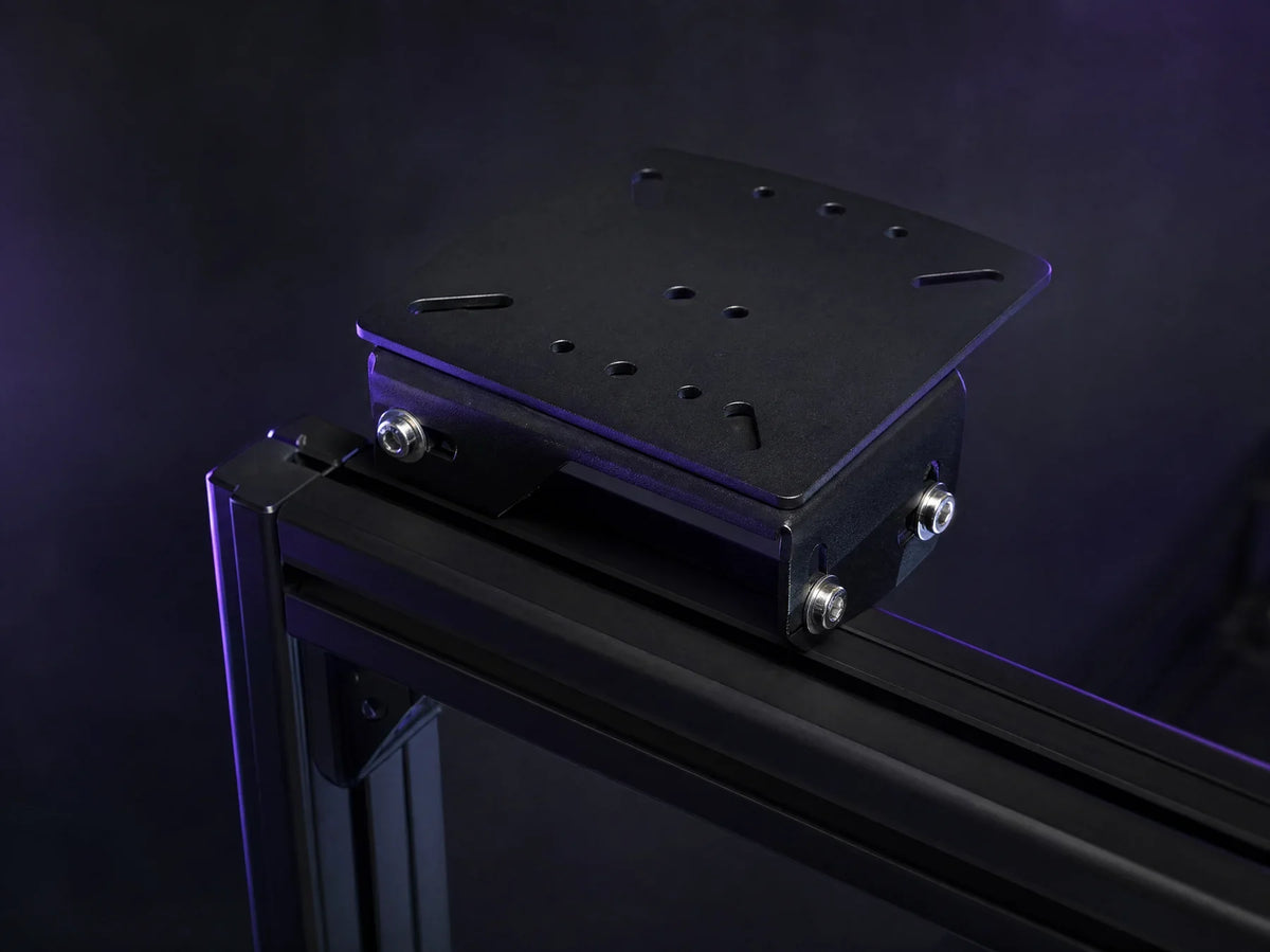 Wheel deck plate on an aluminum sim racing cockpit
