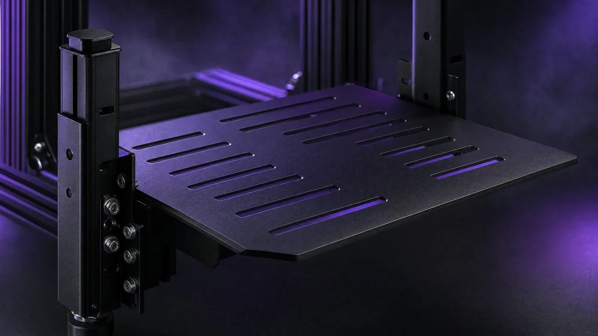 Slotted pedal plate on an aluminum sim rig