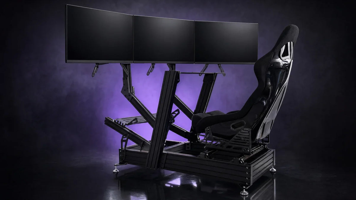 F-160 cockpit with three monitors on its built-in arms