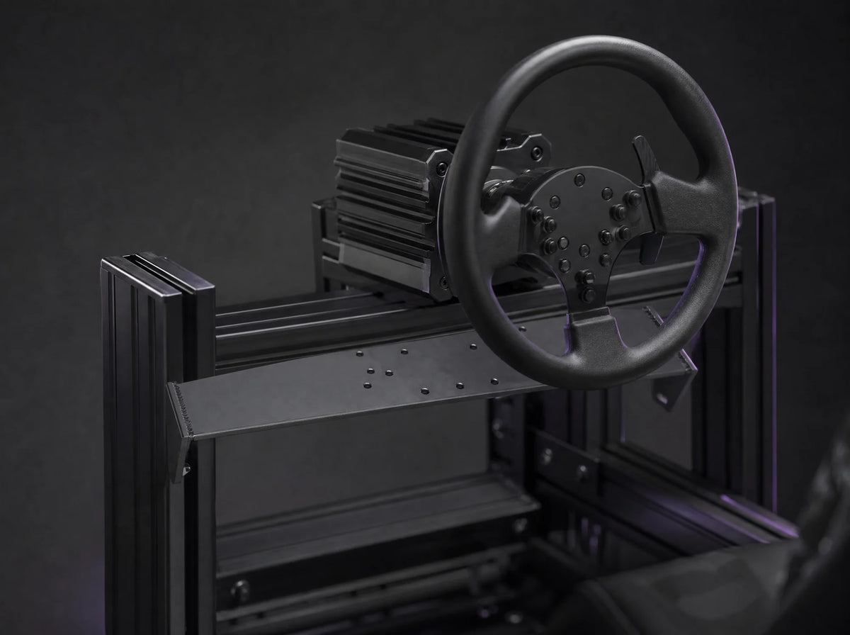 WD-1 deck holding a direct drive wheelbase on a sim rig
