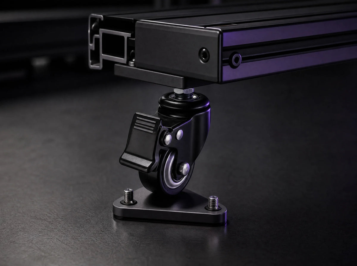 CK-4 caster fitted under a sim rig rail