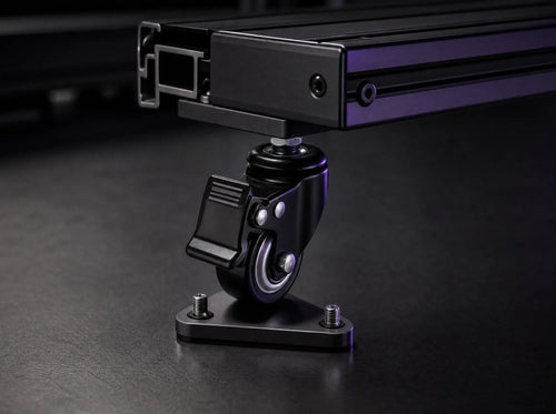 CK-4 caster fitted under a sim rig rail