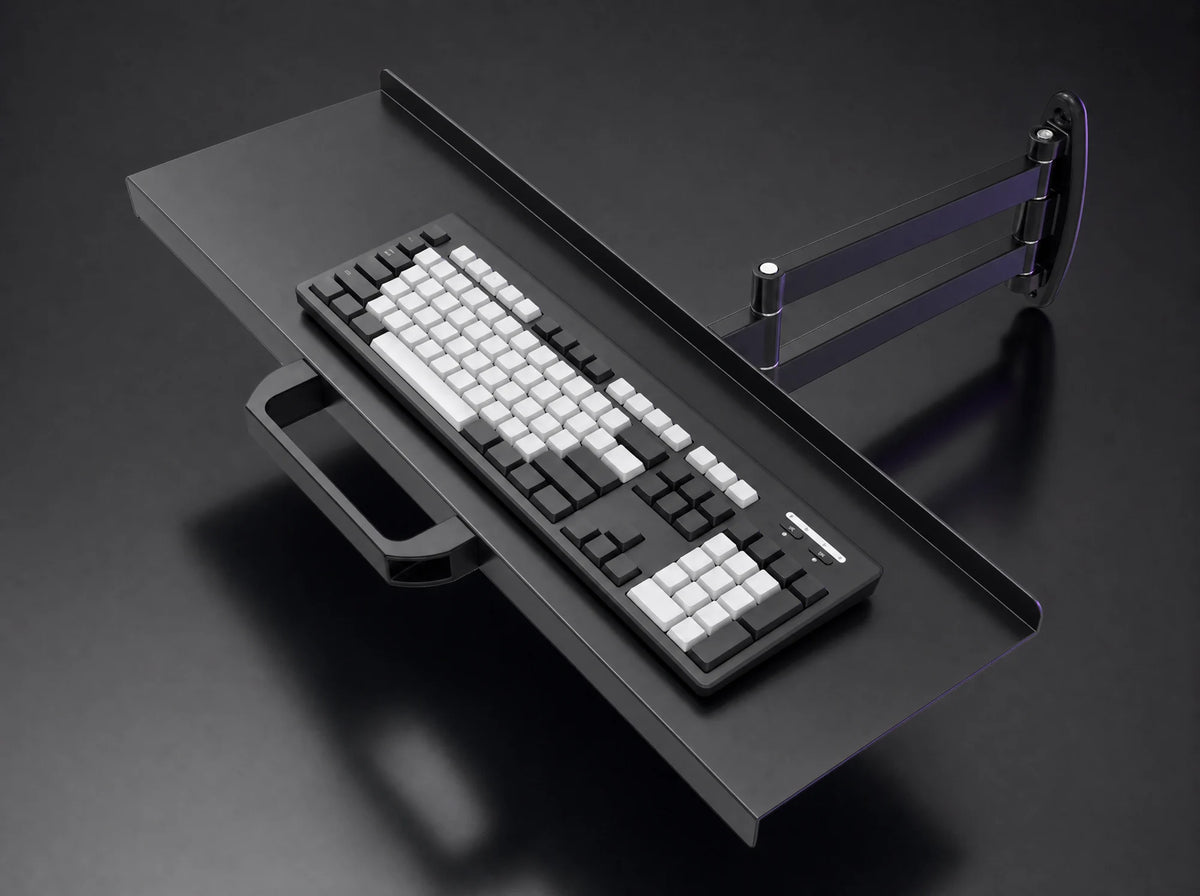 KT-1 black steel keyboard tray with side arm
