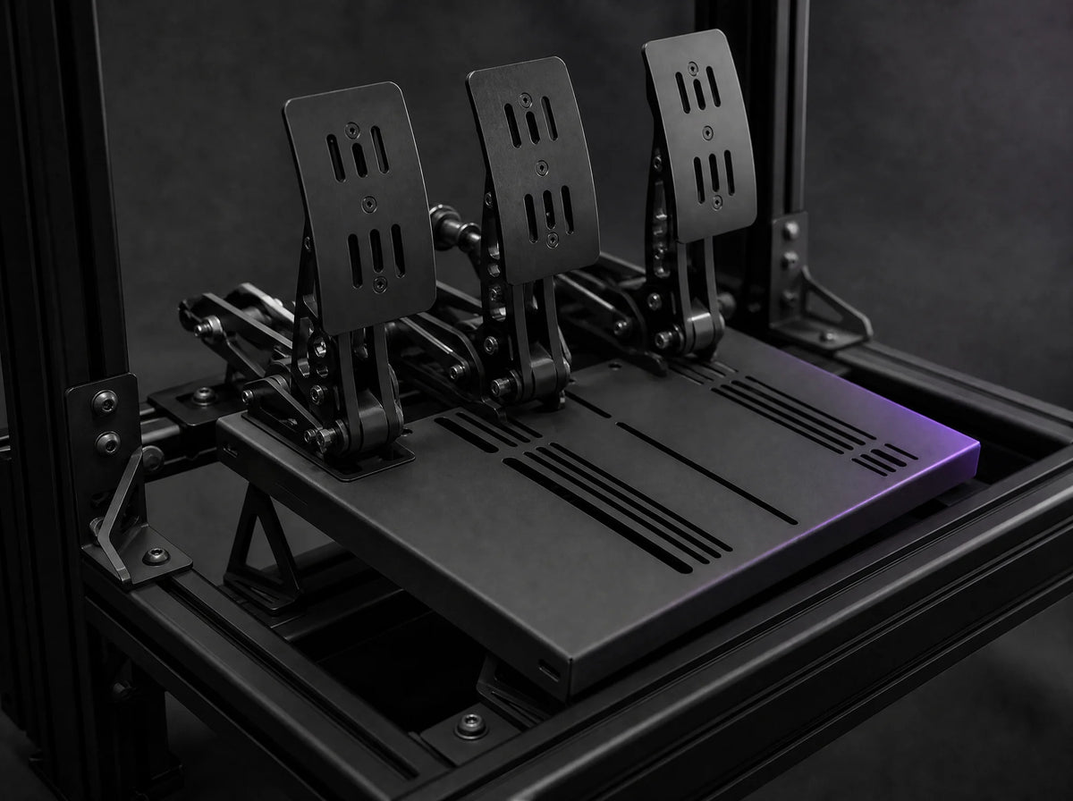 PP-1 pedal plate with three pedals on a sim rig