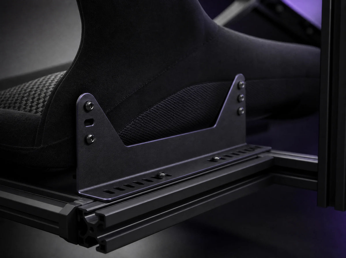 SB-1 brackets holding a bucket seat on a sim rig