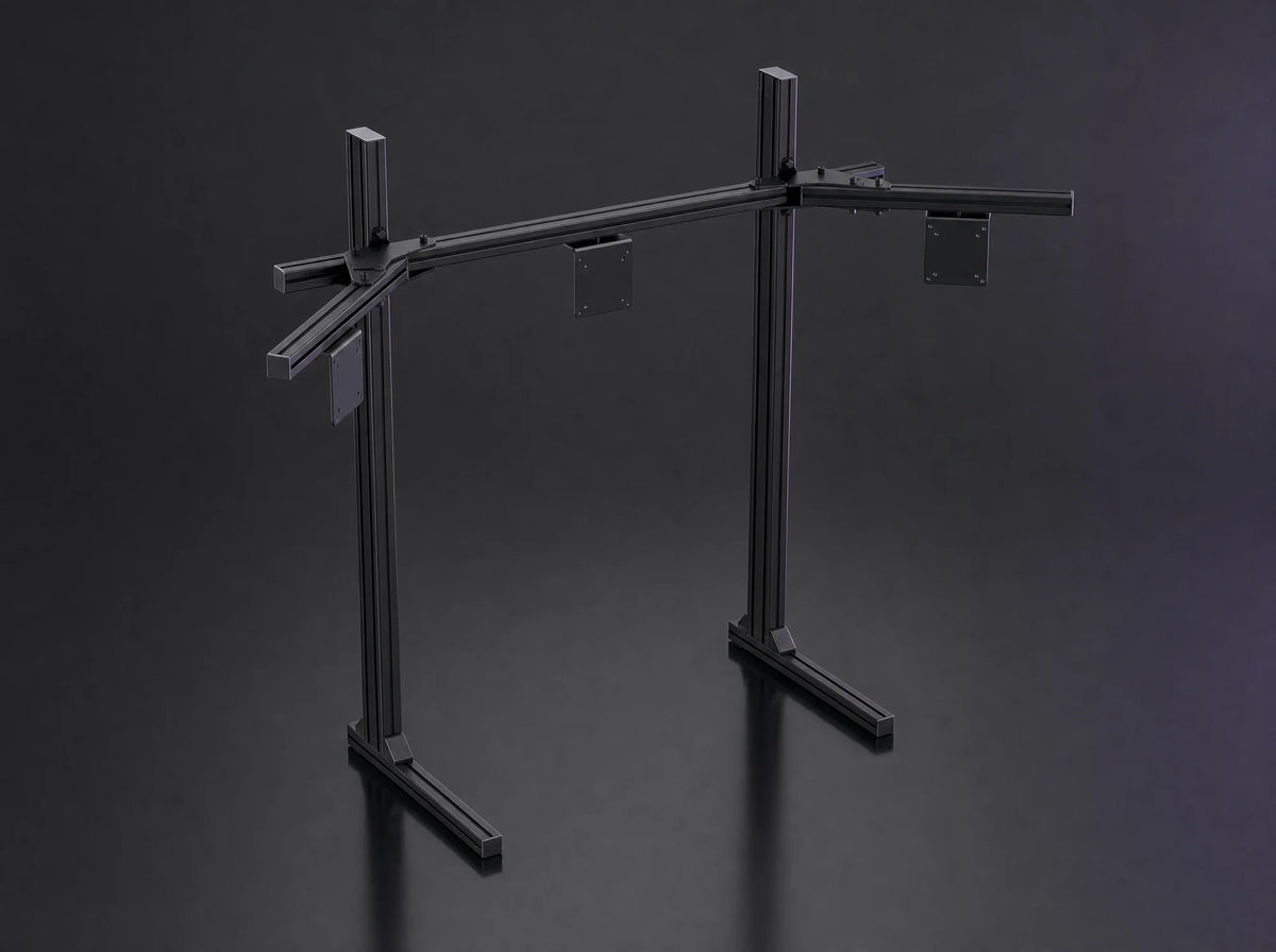 TS-80 freestanding triple monitor stand in black aluminum profile