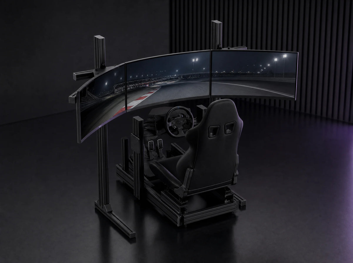 TS-80 with three curved monitors behind a sim rig