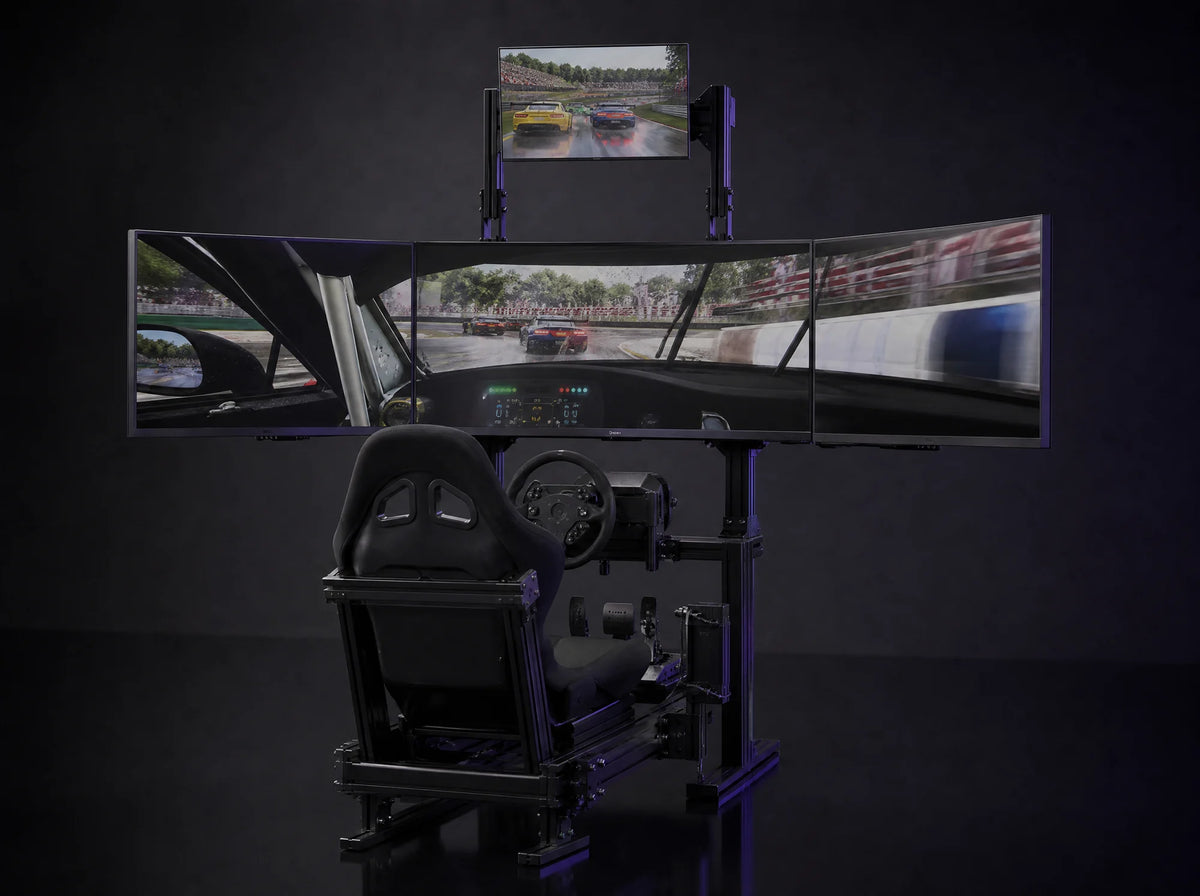TS-4 stand with four screens behind a sim rig